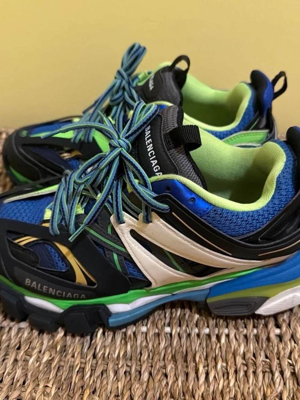 Balenciaga Men's Blue, Neon Green & Black Track Sneakers
